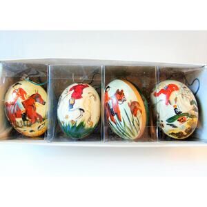 Wooden Egg Ornaments Set 4 Hand Painted Vintage Horses Of War Asian Soldier Eggs